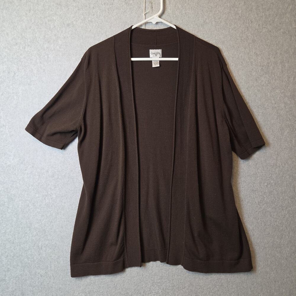 Chico's Brown SS Lightweight Open Front Cardigan Sweater Women's 3 US XL Stretch